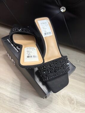 INC International Concepts Black Crystal Embellished Slide Mules